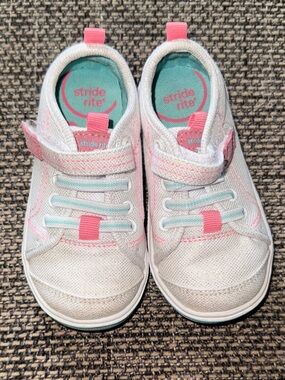 Stride Rite Toddler White Sneakers with Pink and Teal Size 6.5